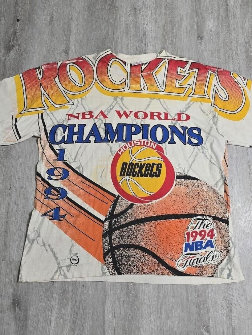 Vintage 1994 NBA Finals Houston Rockets World Champions AOP Tee Basketball XL